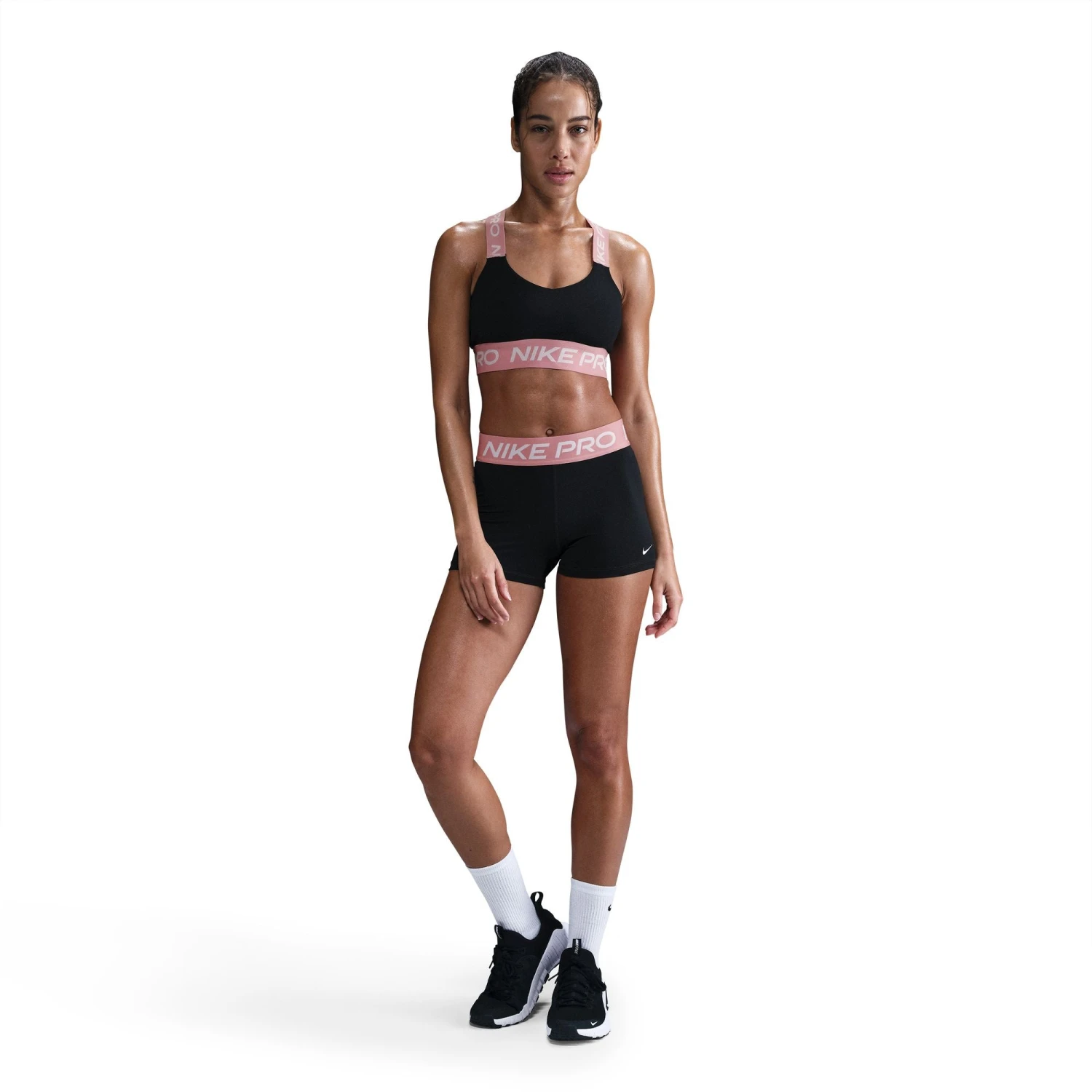 Nike Women's Pro 3" Shorts (027 - Black/Elemental Pink/White) 4 Nike Women's Pro 3" Shorts (027 - Black/Elemental Pink/White) - Image 2