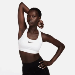 Nike Women’s Swoosh Medium Support Sports Bra (100 - White/StoneMauve/Black)
