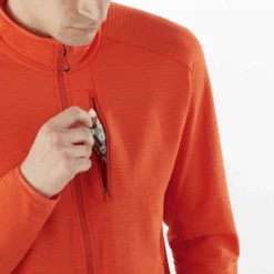 Salomon Men's Essential Lightwarm Full-Zip (Cherry Tomato) -FastStride Gear LC2352700 2 MOD essentialltwarmfz cherrytomato pochepoitrine m